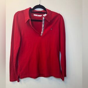 Tommy Hilfiger Red Long Sleeve Polo Top